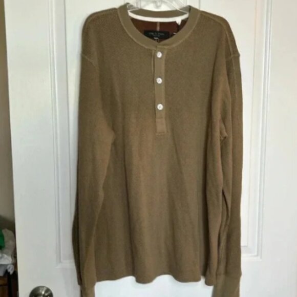 NWT RAG & BONE mens thermal Henley size XL in dark beige - Picture 1 of 7